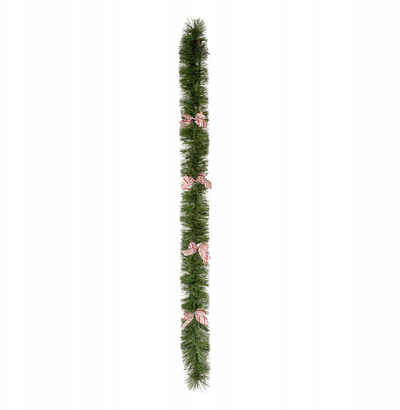 Garlandë dekorative me fjongo rozë, 2.7m, 20cm, jeshile
