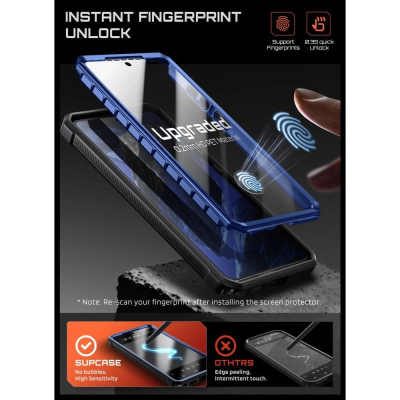 Mbulesë telefoni SUPCASE Samsung Galaxy S26 Ultra, me qëndrim, ekranmbrojtës i futur, blu metalike
