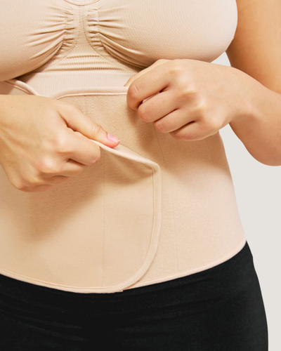 Rrip paslindjeje Carriwell Belly Binder, pambuk organik, mbyllje me çiçak, L XL, bezhë