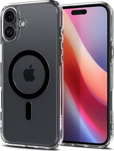 Mbrojtëse telefoni Spigen Ultra Hybrid MagSafe, për iPhone 16 Plus, transparente, kornizë e zezë