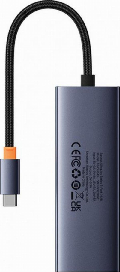 Hub USB C Baseus UltraJoy 5in1, 4x USB 3.0, PD 100W, gri