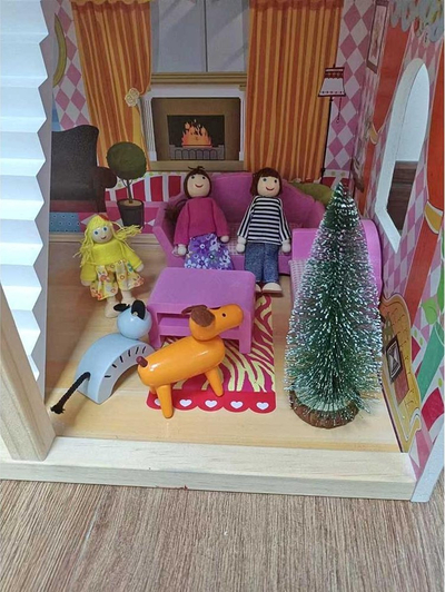 Дрвена куклена куќа Enero Toys Wooden LED Dollhouse XXXL, 60x33x90cm, со LED, шарена