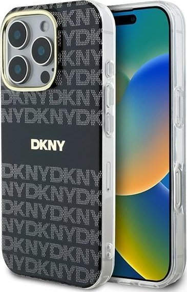 Kapak telefoni DKNY Repeat Pattern Tonal Stripe MagSafe, për iPhone 16 Pro, PC TPU, i zi