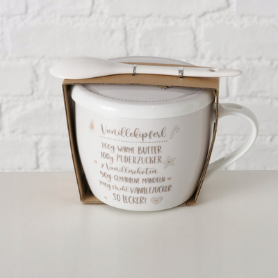 Filxhan porcelani Boltze BAKERY, 600 ml, me kapak dhe lugë, shumëngjyrësh