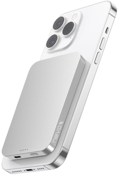 Karikues portativ Nevox MagSafe, 5000mAh, 15W, i bardhë argjendtë