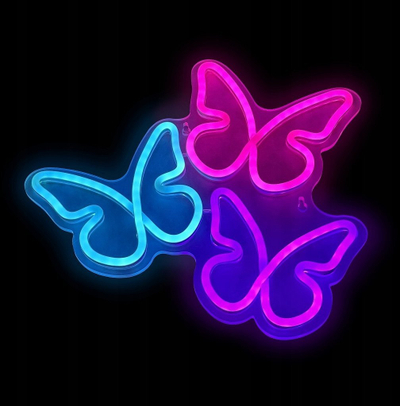 Dritë murale LED Neon 2Kids Toys Butterflies, dekor për fëmijë, shumëngjyrëshe