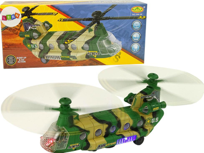 Lodër helikopter ushtarak Leantoys Military Helicopter Camo, me drita, tinguj, kamuflazh jeshil