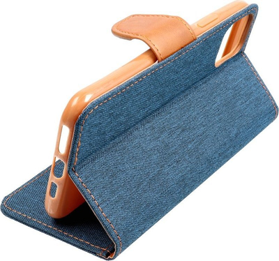 Këllëf telefoni Canvas Jeans Book Case për Samsung Galaxy S23 Ultra, me xhepa kartash, bëhet mbajtëse, blu xhins