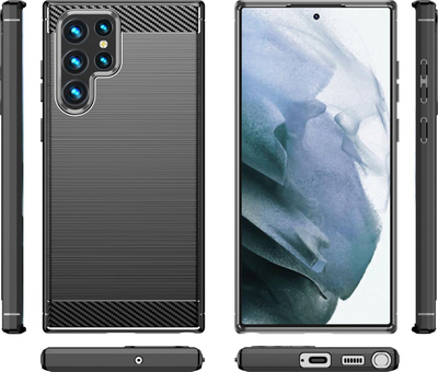 Këllëf karboni për Samsung Galaxy S23 Ultra, TPU i butë, anti‑goditje, i zi