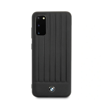 Mbulesë telefoni BMW për Samsung Galaxy S20, lëkurë, përshtatshme për karikim wireless, e zezë