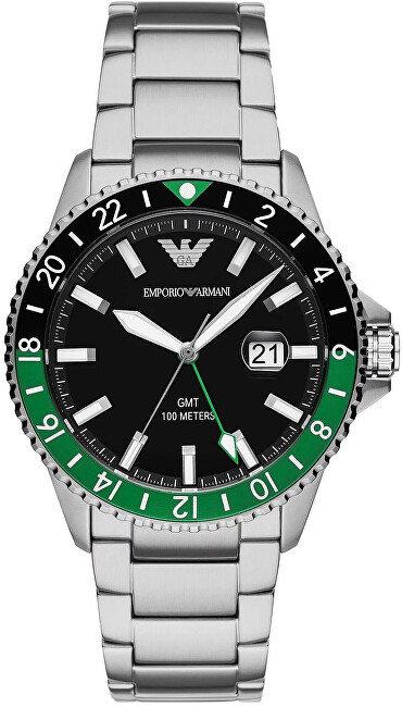 Orë burrash Emporio Armani Diver GMT AR11589, e argjendtë
