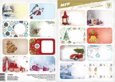 Stickera dhuratash për Krishtlindje MFP, 16 copë, me figura festive, shumëngjyrëshe