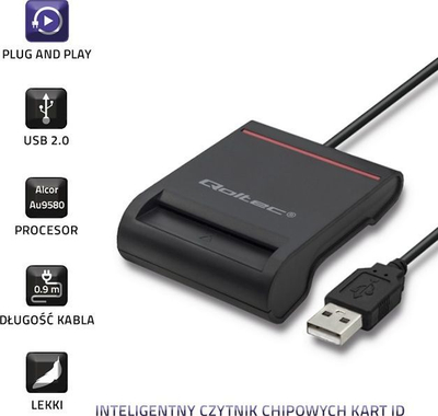 Lexues karte ID Qoltec 50642, USB 2.0, kabllo 0.9m, i zi