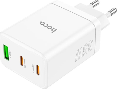 Karikues Hoco N33 për në prizë, 2x USB‑C, USB‑A, 35W, i bardhë