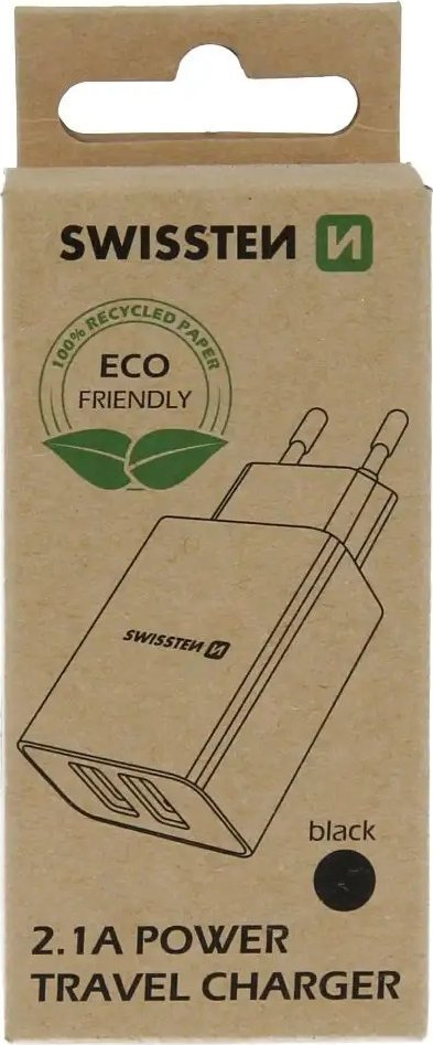 Karikues muri Swissten 2.1A Power Travel Charger, 2x USB, prizë EU, i bardhë
