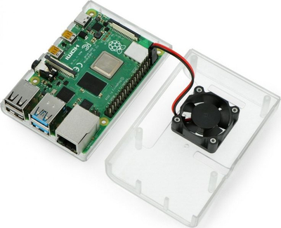 Kuti Raspberry Pi 4B me ventilator 5V, plastike, transparente