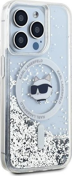 Mbulesë telefoni Karl Lagerfeld Glitter Choupette Head për iPhone 15 Pro Max, me MagSafe, transparente