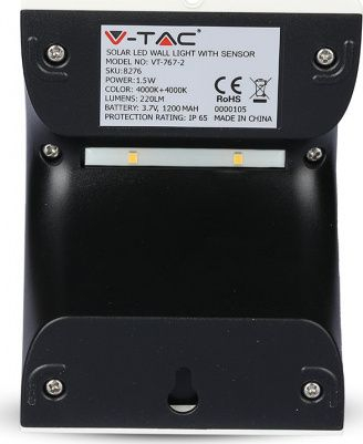 Llambë muri diellore LED V-TAC, 1.5W, 220lm, 4000K, e bardhë