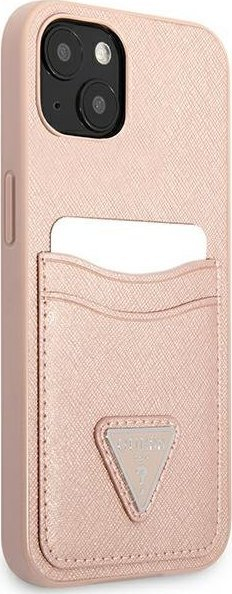 Mbulesë telefoni Guess GUHCP13MPSATPP për iPhone 13 6.1", hardcase, me xhep karte, rozë