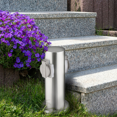 Shtyllë prizash kopshti Solight PG10, 2 priza, IP44, inox argjendi