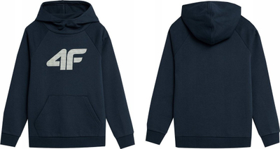 Bluzë me kapuç për çuna 4F Jr 4FJSS23TSWSM220, pambuk, xhep kangur, blu navy