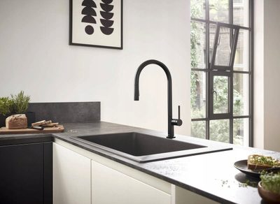 Славина за кујна Hansgrohe Talis, со една рачка, извлекувачки излив, црна
