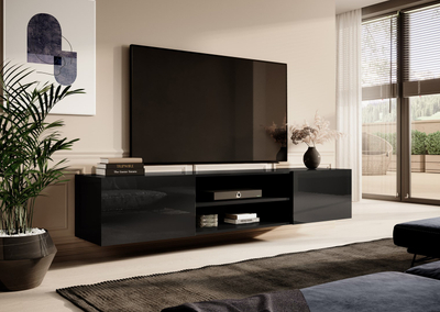 Komodë TV Cama Meble Slide, chipboard MDF, 37x40x200 cm, e zezë