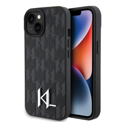 Mbështjellës telefoni Karl Lagerfeld Leather Monogram, për iPhone 15 14 13 6.1", i zi