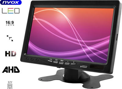 Monitor parkimi për makinë AHD, 7", 4 kamera 4PIN, 12V 24V, i zi