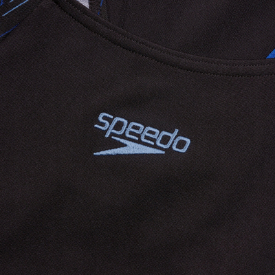 Kostum banje njëpjesësh për goca Speedo H-Boom Splice, shpinë e hapur, material Endurance+, i zi me blu