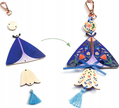 Set kreativ Djeco Do It Yourself Butterfly Keychains, 3 varëse, për fëmijë 7+, shumëngjyrësh