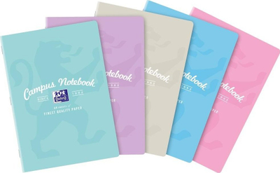 Fletore Oxford Campus Pastel A4, 60 fletë, katrore, set 5 copë, shumëngjyrëshe
