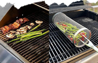 Shportë grilli cilindrike BBQ, çelik inoks, 20 cm, ngjyrë argjendi