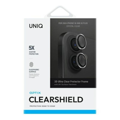 Заштита за камера UNIQ Optix ClearShield, калено стакло 9H, за iPhone 16 16 Plus, проѕирна