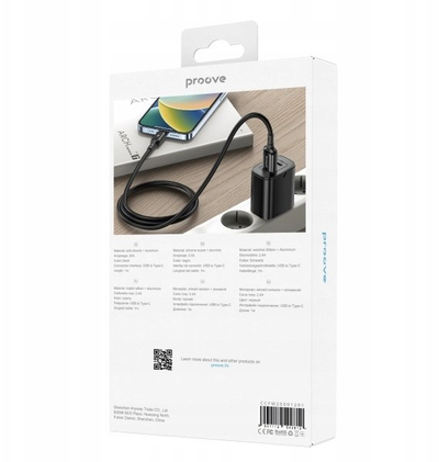 Kabllo USB Proove Flex Metal, USB në Type C, 2.4A 1m, e zezë