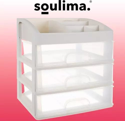 Organizues plastik SOULIMA, me 3 sirtarë të tejdukshëm, 27x23.5cm, ngjyrë qumështi