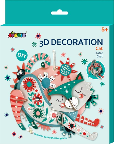 Set kreativ AVENIR 3D Decoration Cat, dekor muror 3D, për fëmijë 5+, shumëngjyrësh