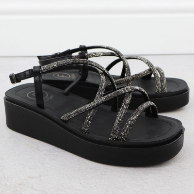 Sandale grash Filippo DS6898/25, me platformë wedge, ngjyrë e zezë