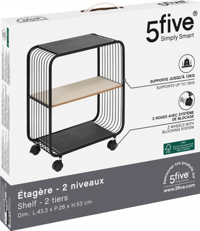 Raft 2 nivelësh 5Five, metal dhe dru, i zi