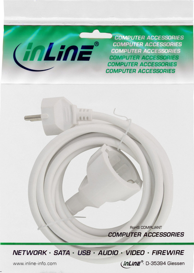 Kabllo zgjatues InLine Power Extension Type F, 1.5m, e bardhë