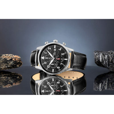 Ora burrash Giewont Chronograph Sapphire GW5630-A2, kronograf, xham safir, e zezë argjendi