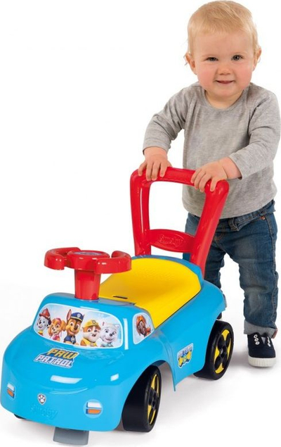 Makinë lodër hipje Smoby Paw Patrol, me timon, me dorezë për shtyrje, blu