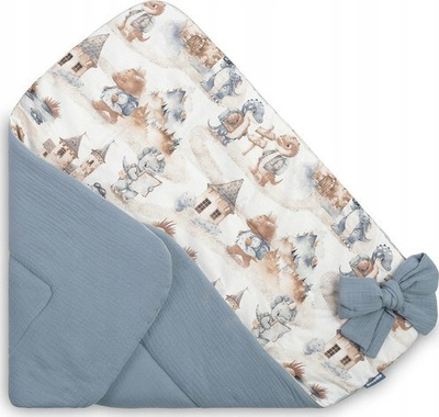 Mbështjellëse bebe Baby Nest Cone Muslin Dragons, 75x75 cm, blu jeans