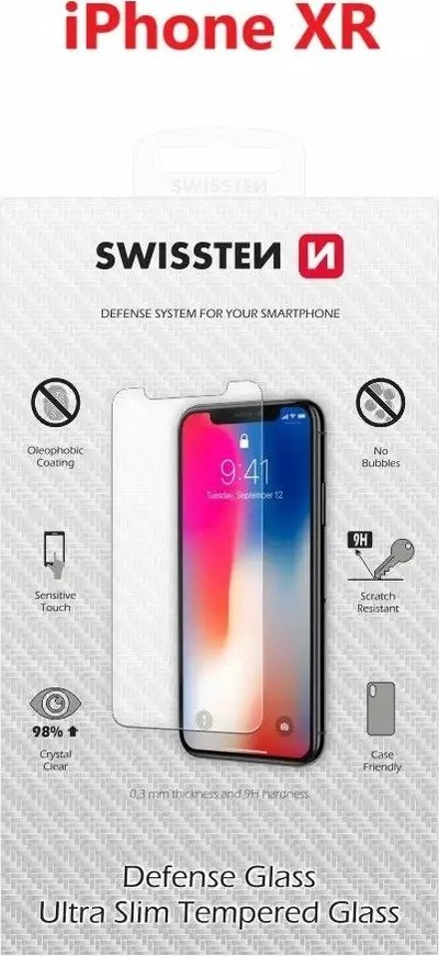 Mbrojtëse ekrani xhami Swissten Defense Glass për iPhone XR, 0.3mm, 9H, transparente