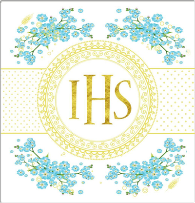 Честитка Henry First Communion Forget me not, 15 x 15 cm, со плик, бела