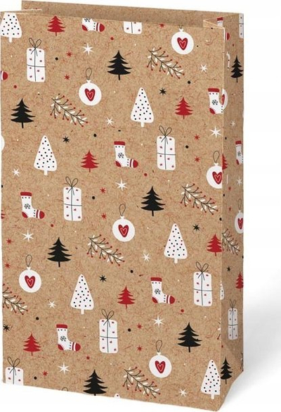 Qese dhuratash Christmas Gift Bag Eco Kraft MFP, letre, 15 x 27 x 9 cm, kraft me motive festive