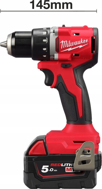 Stërvitëse me bateri Milwaukee M18 BLDDRC-502C, 13mm, 2x 5.0Ah, e kuqe
