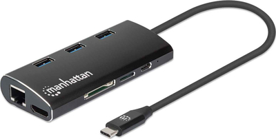 Adapter USB Manhattan USB C 3.2 Gen 1, HDMI, RJ45, USB C PD, gri