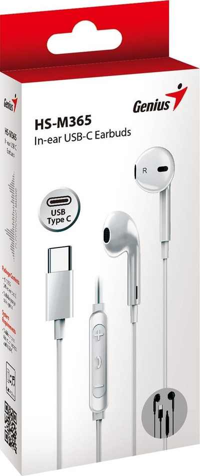 Kufje in-ear Genius HS-M365W, USB-C, me mikrofon dhe kontrolle volume, të bardha