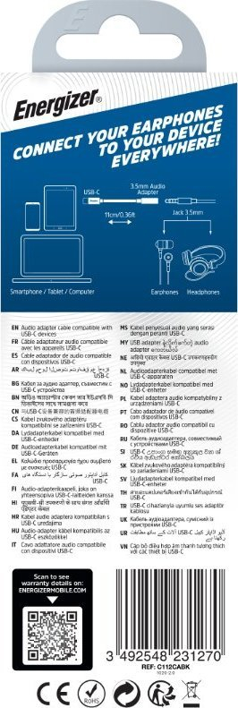 Adapter audio Energizer Ultimate, USB-C në 3.5mm, 11 cm, i zi